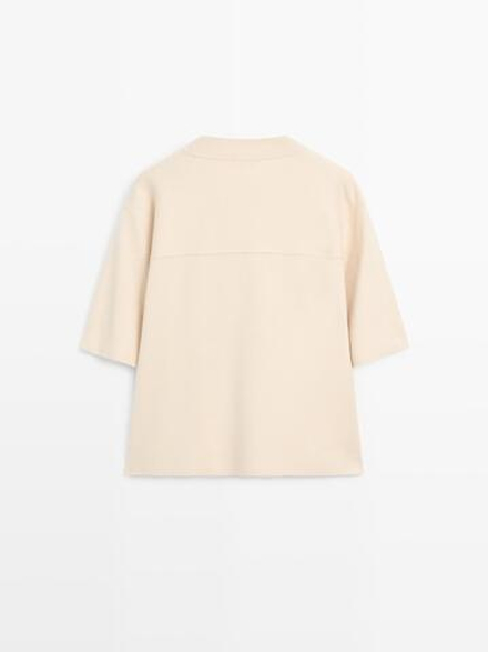 Massimo Dutti Трикотажная футболка с круглым воротником, бежевый