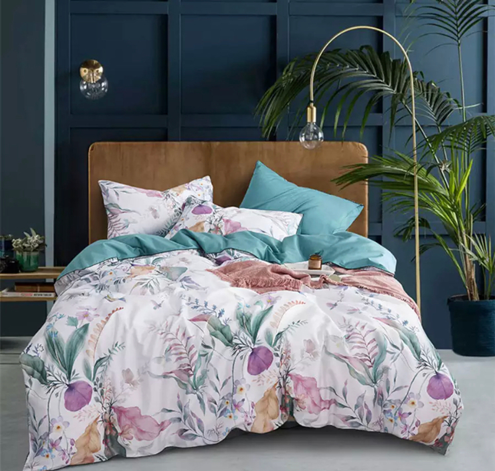 Постельное белье ЕВРО (двуспалка) Египедский Хлопок Белый Лепестки