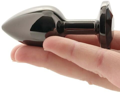 Черная алюминиевая анальная пробка с кристаллом - 6 см. (Цвет: черный)