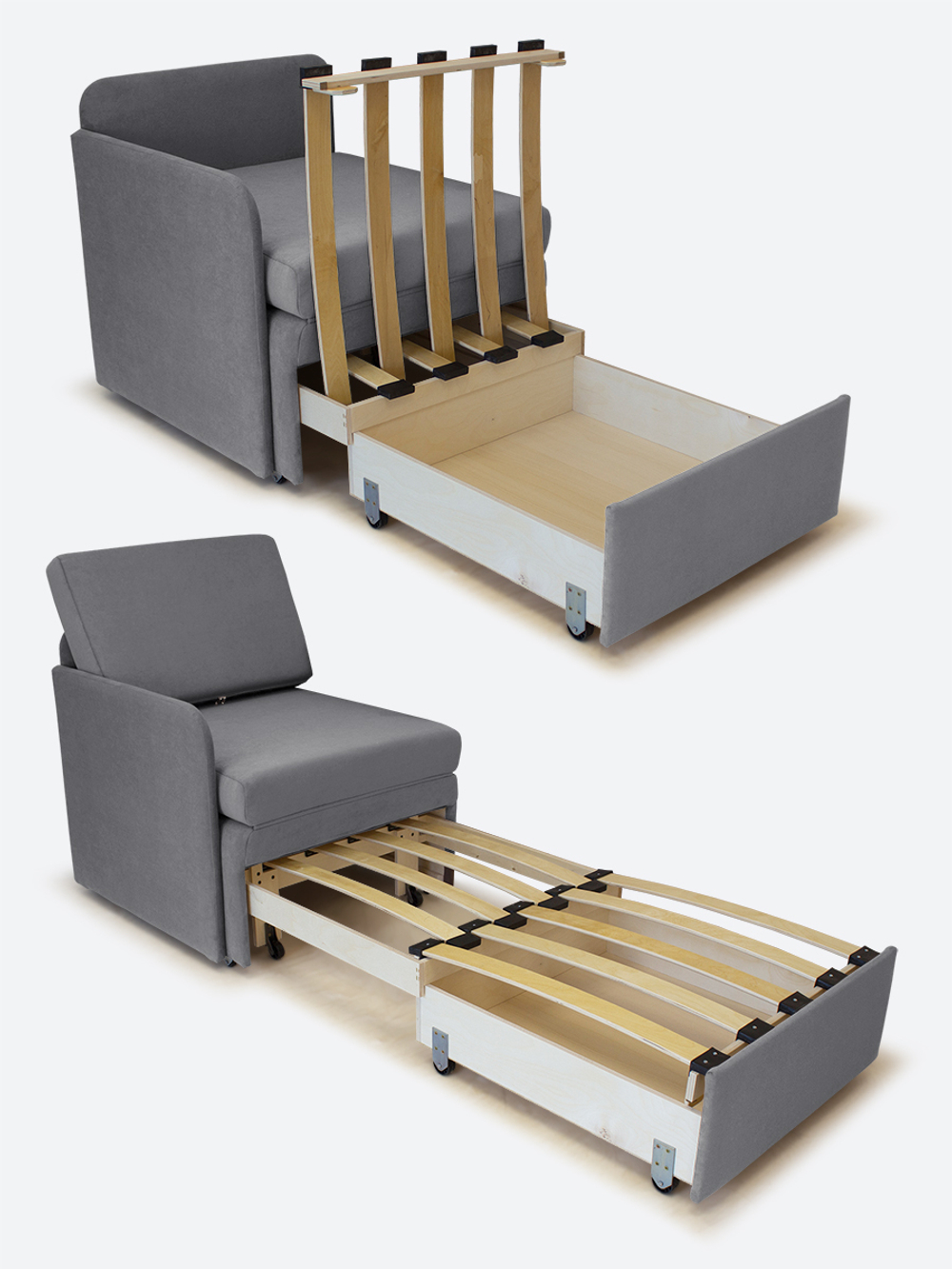 Кресло-кровать "Миник" с правым подлокотником, под правую руку, велюр Desert Light Grey