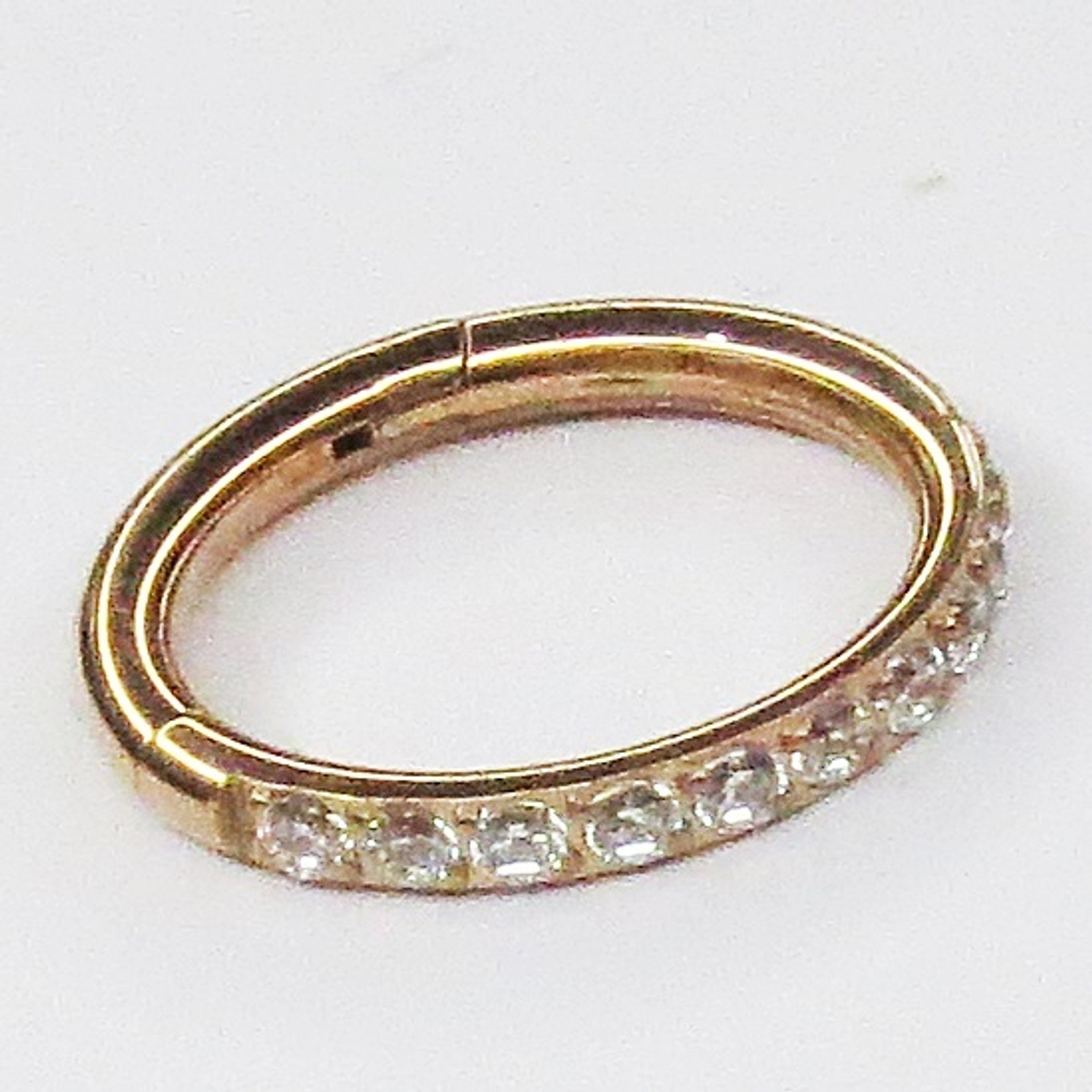 Кольцо для пирсинга, кликер 8 мм с кристаллом, толщина 1,2 мм. Титан G23. Цвет - розовое золото 1 шт