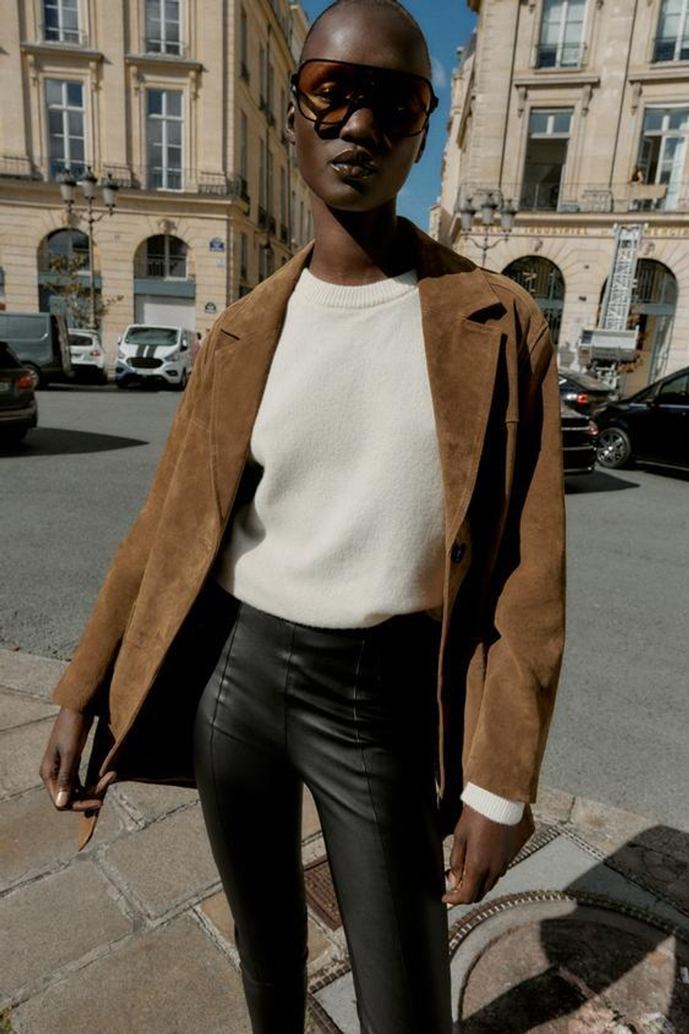 ZARA ЛЕГИНСЫ С ВЫСОКОЙ ПОСАДКОЙ И ЭФФЕКТОМ КОЖИ, ЧЕРНЫЙ