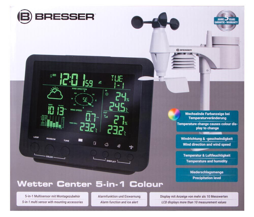 Метеостанция Bresser «5 в 1» с цветным дисплеем, черная