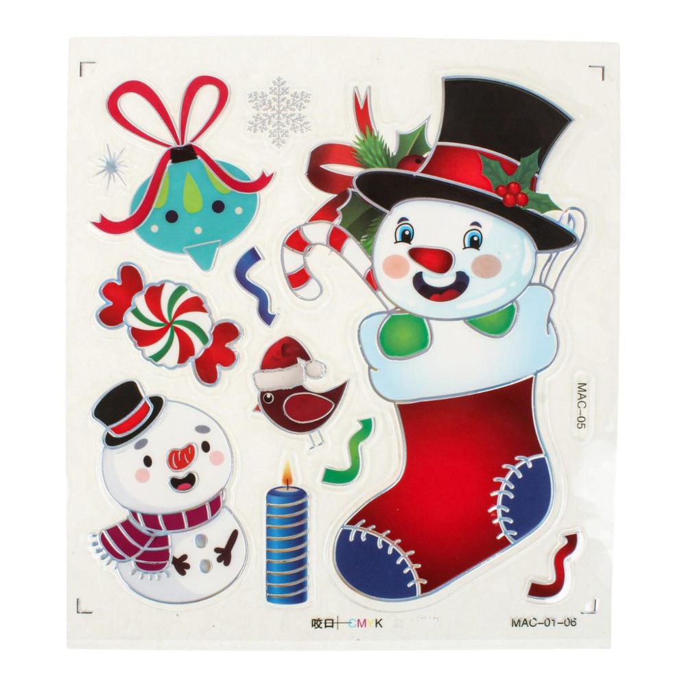 Наклейка новогодняя 21*27 см, 12 видов микс , пакет