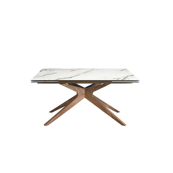 Прямоугольный раздвижной обеденный стол 1157 из керамики в отделке под мрамор