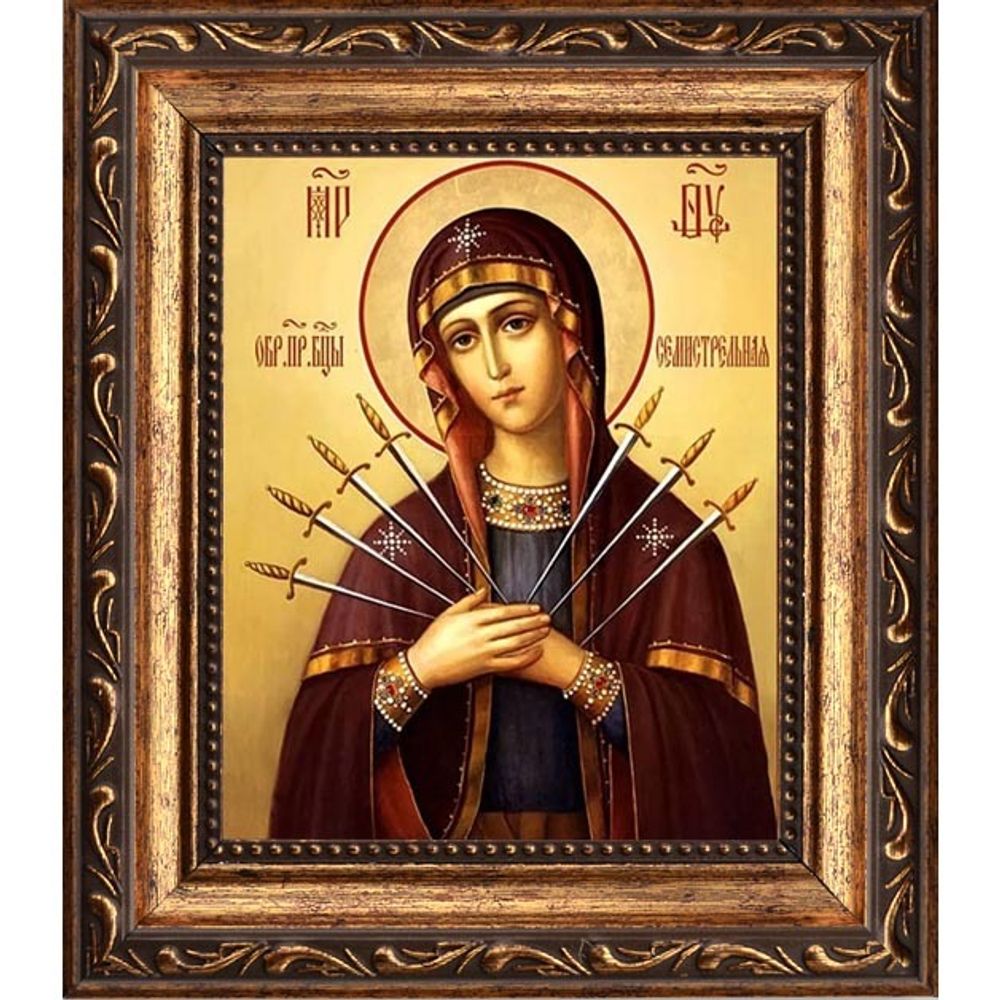 Семистрельная икона Божьей Матери на холсте.