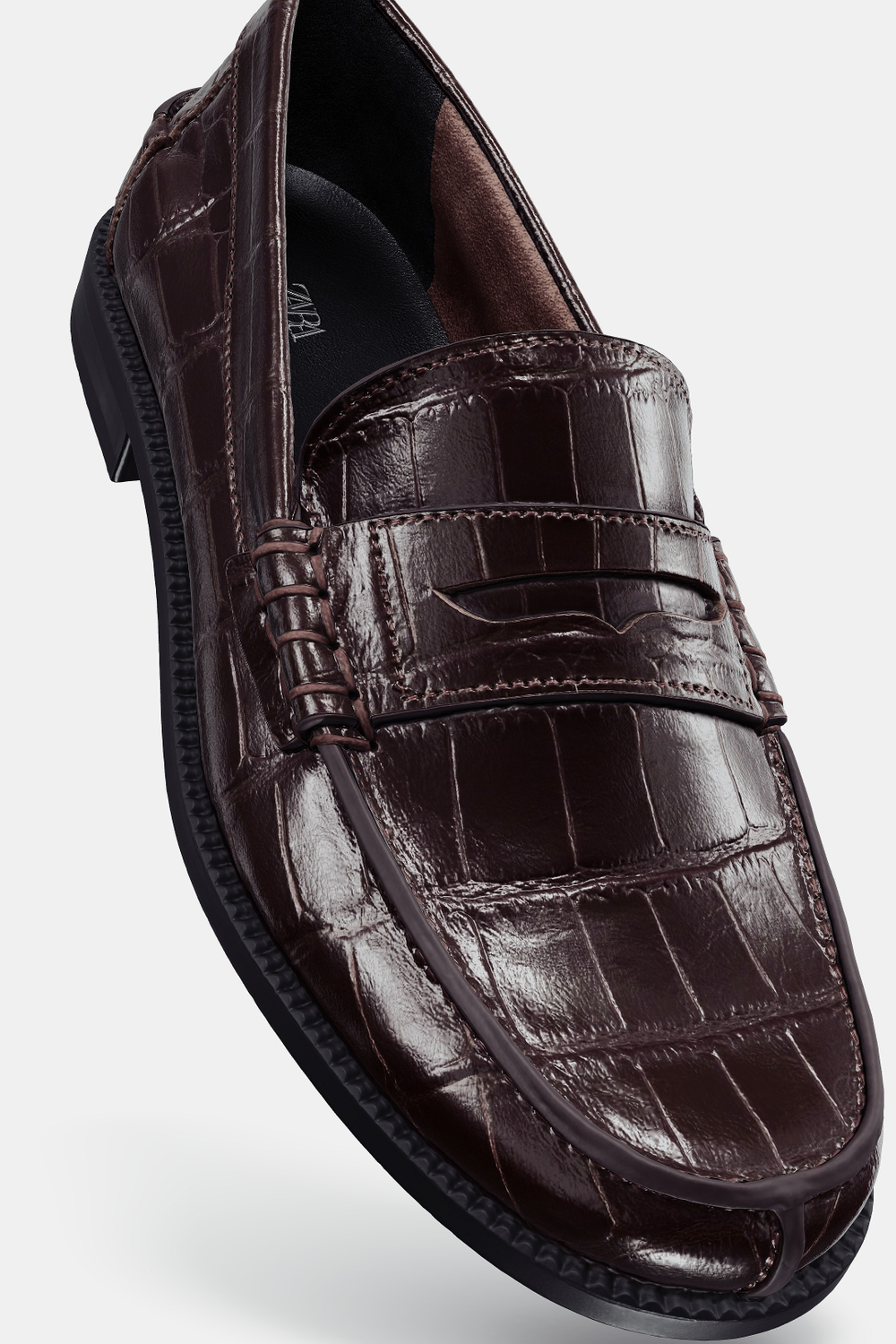 ZARA ЛОФЕРЫ ИЗ ТИСНЕНОЙ КОЖИ, КОРИЧНЕВЫЙ