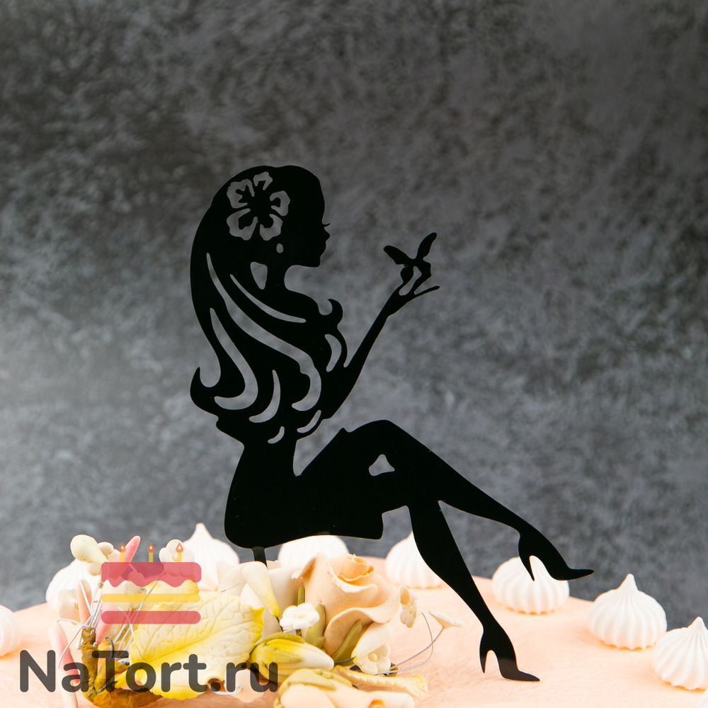 Топпер «Силуэт» девушка с бабочкой , черный (№2)