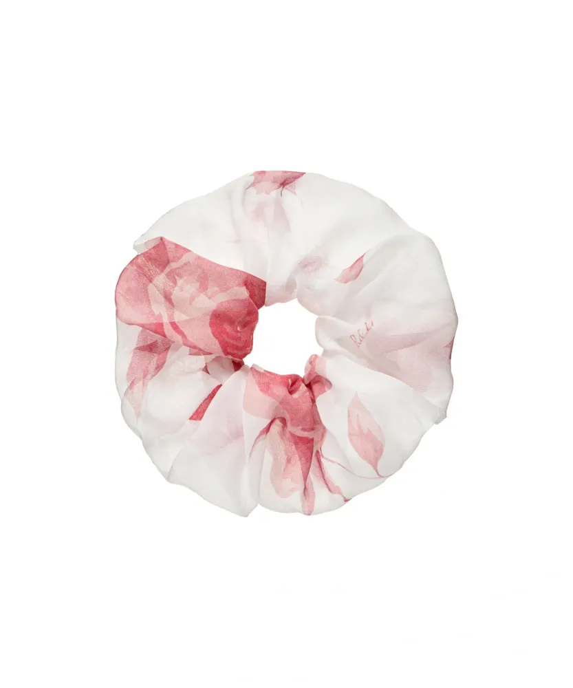 Bruna, резинка для волос из молочного шифона с крупными светло-розовыми цветами