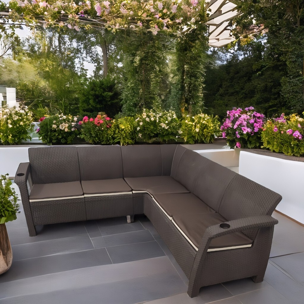 Угловой диван Yalta Corner Set под ротанг для лаунж зоны  с подушками на сиденье