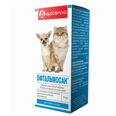 Apicenna Офтальмосан капли для лечения и профилактики офтальмологических заболеваний бактериальной этиологии у собак и кошек - 15 мл
