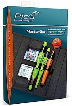 Набор карандашей и маркера для разметки Pica Carpenter для плотника Master-Set 55030 4 + 1 предмета в чехле-органайзере PICA-55030