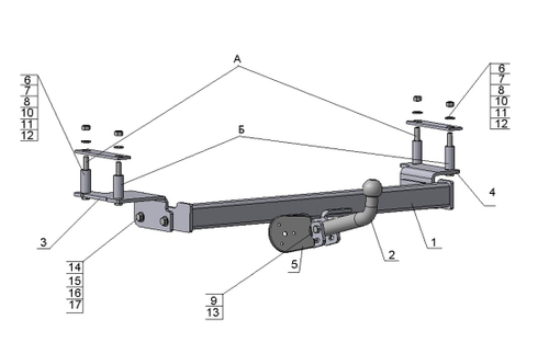 Фаркоп для Chevrolet Lanos седан 2004-2009, Daewoo Lanos седан 1997-2002 Тип шара: A. Нагрузки: 1000/75 кг, CV 01