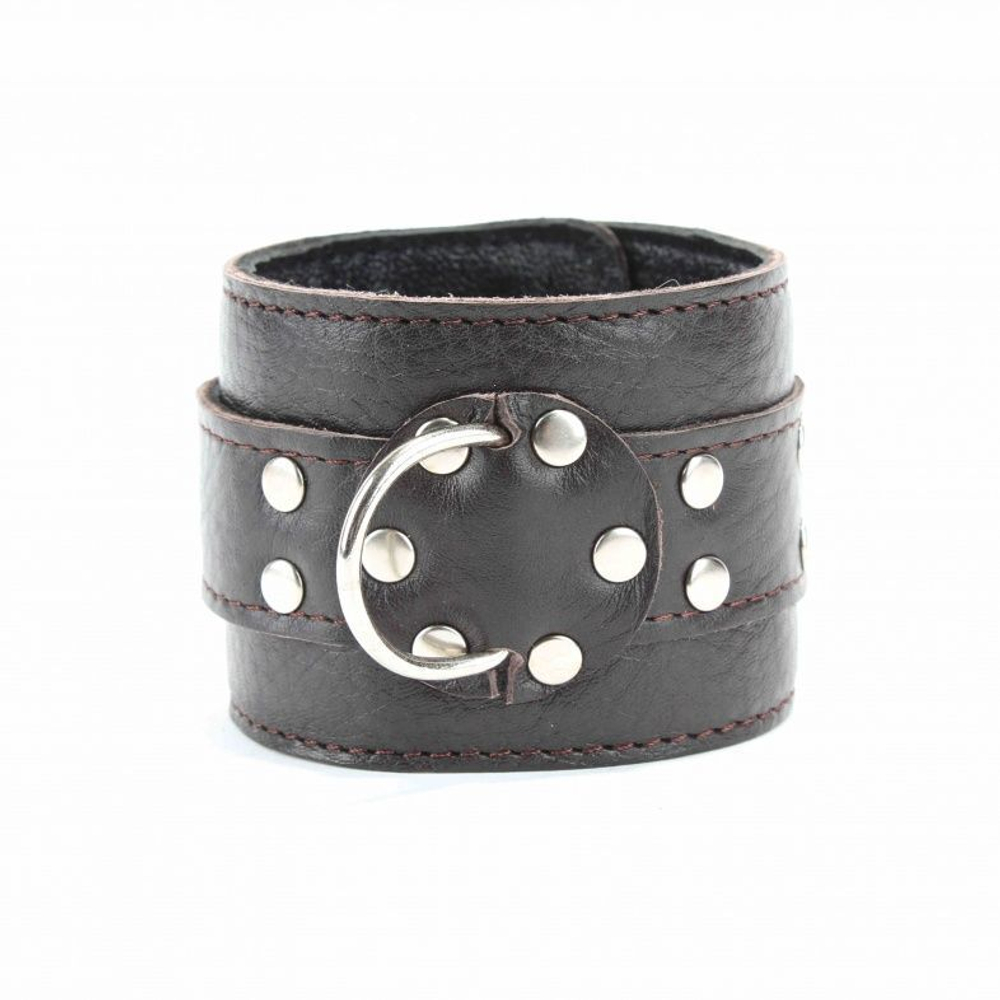 Коричневые кожаные наручники на металлической цепочке (Цвет: коричневый)