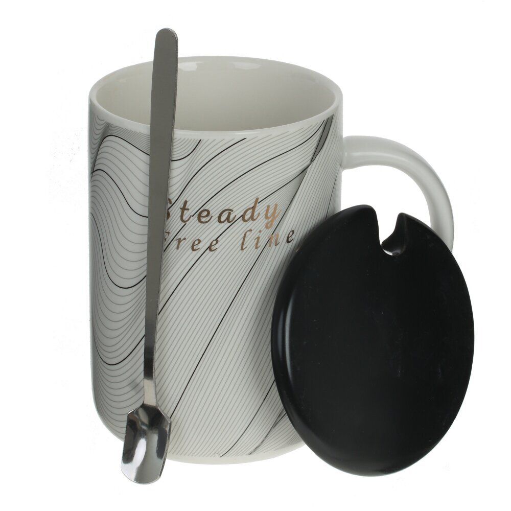 GAEM Кружка с крышкой и ложкой, 400 мл, L12 W8 H11,5 см, 4в.