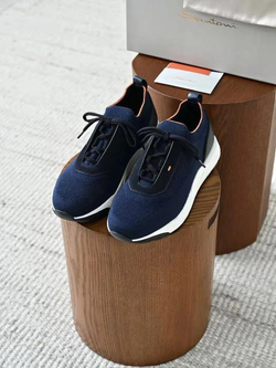 Мужские синие кроссовки Santoni из эластичного трикотажа