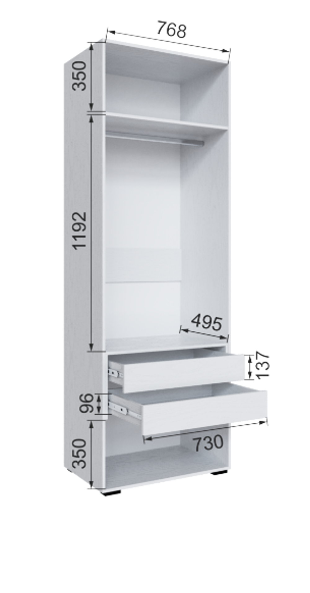 Шкаф с 2 ящиками внутри с зеркалом Бруклин 80Ш