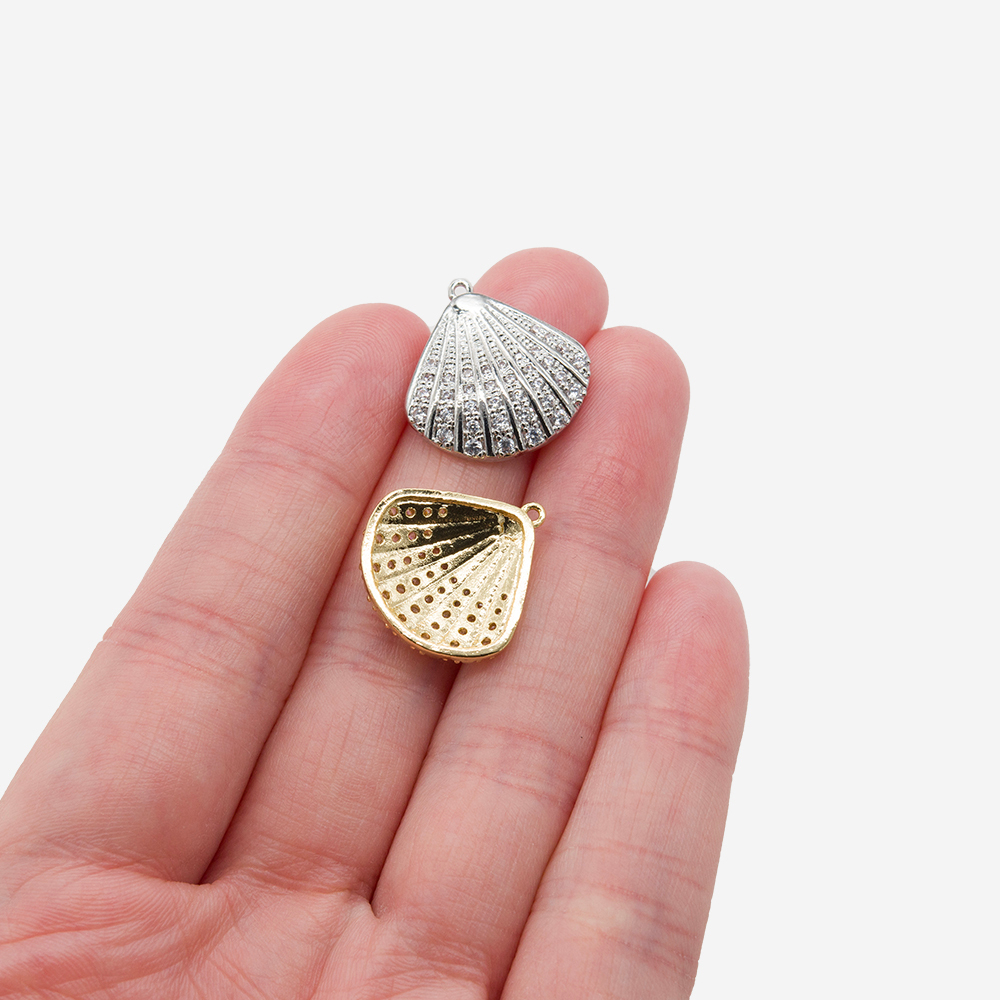 Подвеска "Ракушка", фианиты, 18мм, родирование