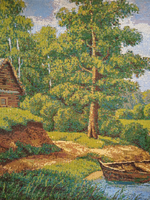 Декоративный гобеленовый чехол для интерьерной подушки Лодка рыбака 38*38