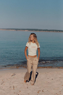 ZARA ЛЕГКИЕ БРЮКИ В ПОЛОСКУ, БЕЖЕВО-КОРИЧНЕВЫЙ