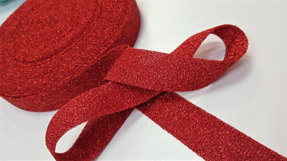 Лампасная лента (трикотажный, люрекс, 2,5 см). Цвет- КРАСНЫЙ, ВО