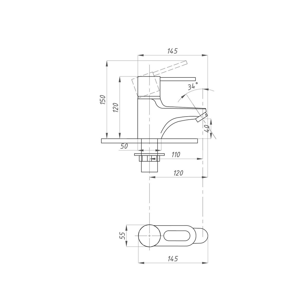 Смеситель для раковины 40к ПРОФСАН ПСМ-740-008 "ПЛЮС" литой, креп. п/гайку, б/подводки  ХРОМ