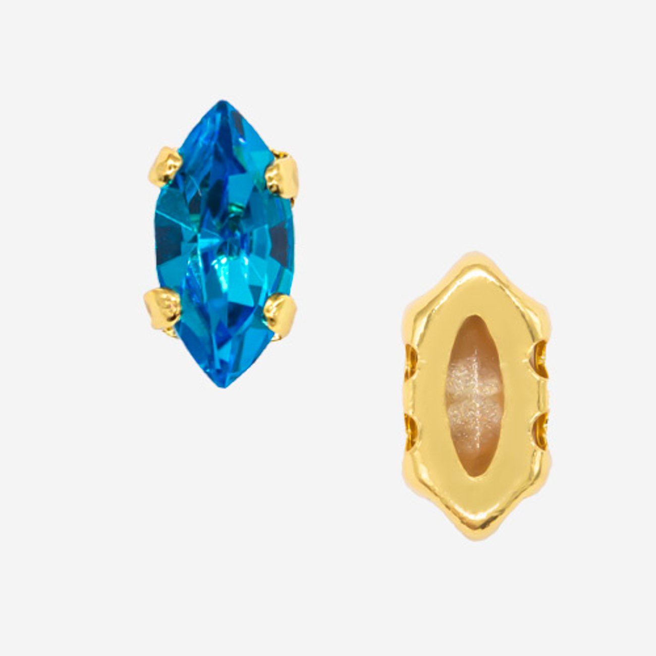Кристалл Маркиз (Marquise Fancy Stone) в цапах, оттенок "Синий Капри"/"Capri Blue", 8*4мм, позолота