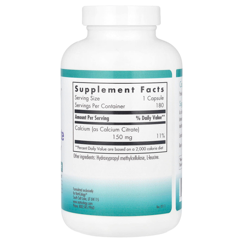 Nutricology, цитрат кальция, 150 мг, 180 вегетарианских капсул