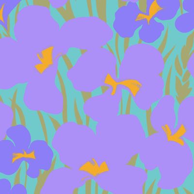 Сиреневые ирисы на бирюзовом фоне