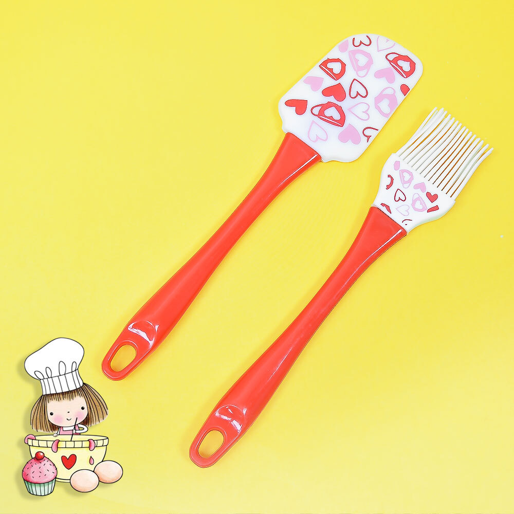 Набор кисточка и лопатка силиконовые "Сердечки" 22,2*4см