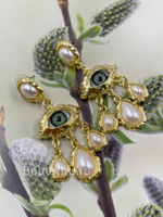 Серьги Скиапар. золотистые в форме глаза с крупными жемчужными подвесками