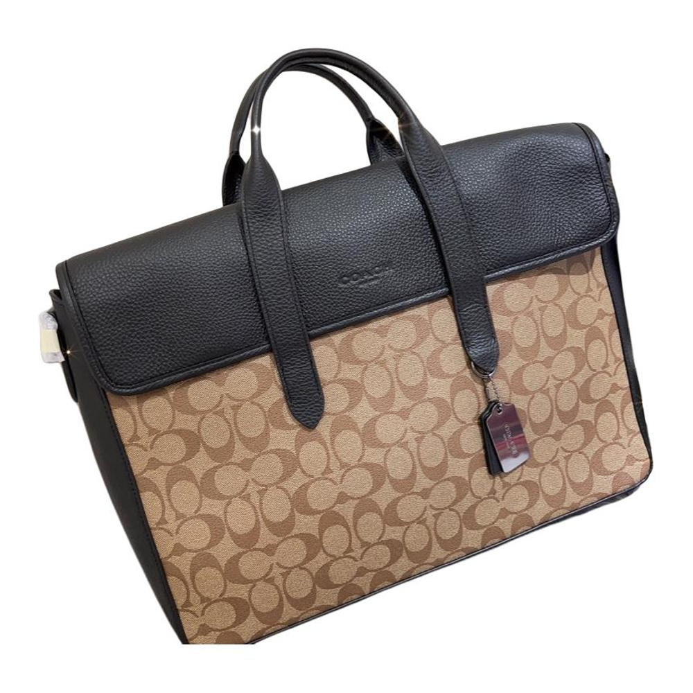 COACH Metropolitan Coated Canvas Portable One Shoulder Crossbody Flap Briefcase Regular Men"s Brown Black Multicolor