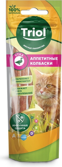 Triol, Лакомство для кошек, Аппетитные колбаски из утки, 40 гр.
