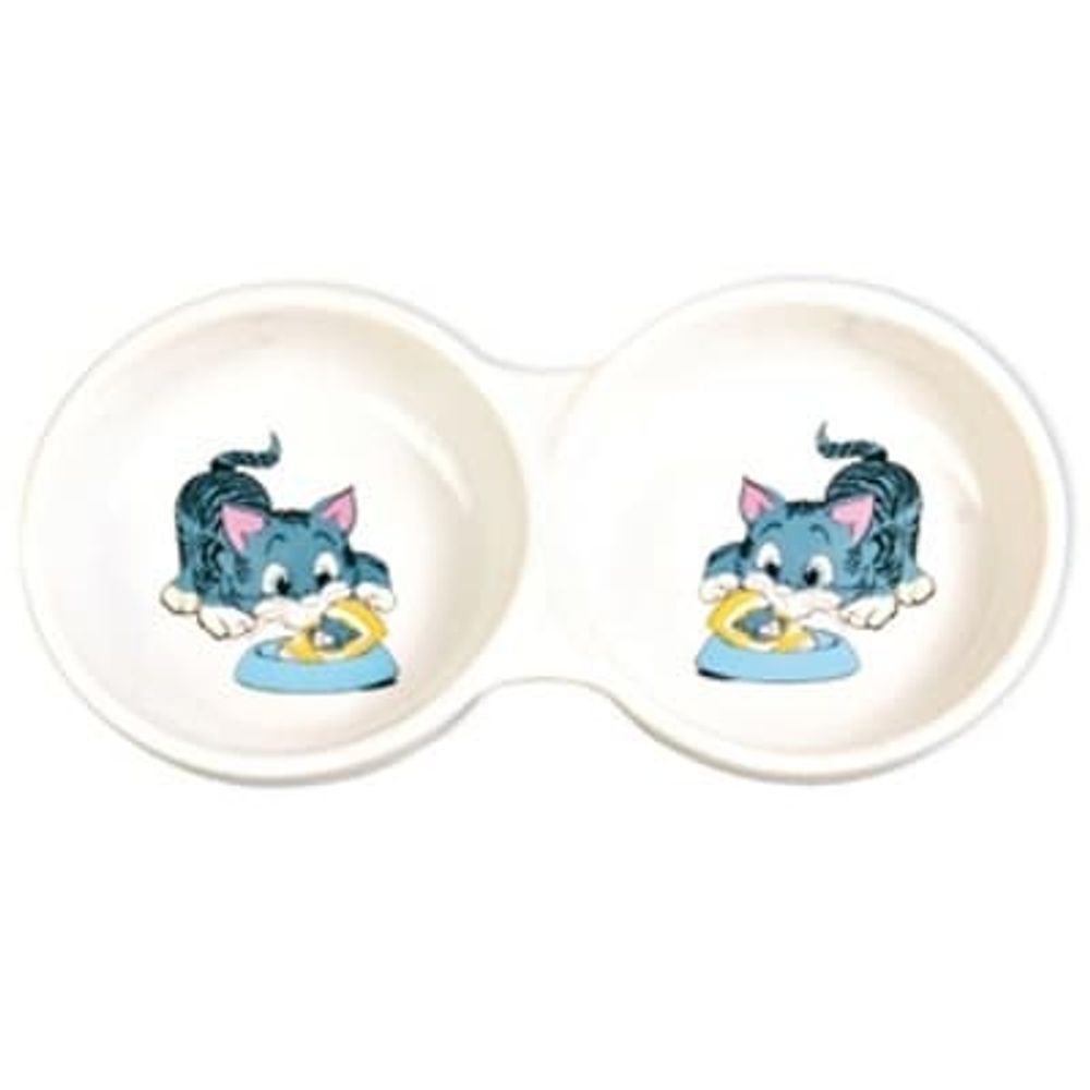 Миска (Trixie) керамич.с рисунком кошки d=11см 150мл двойная