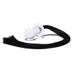 Стеклянная анальная пробка с черным конским хвостом (Цвет: прозрачный)