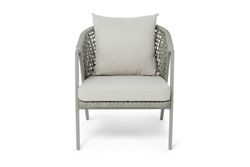 "Амстердам" кресло плетеное из роупа, каркас алюминий, роуп серый круглый, ткань бежевая