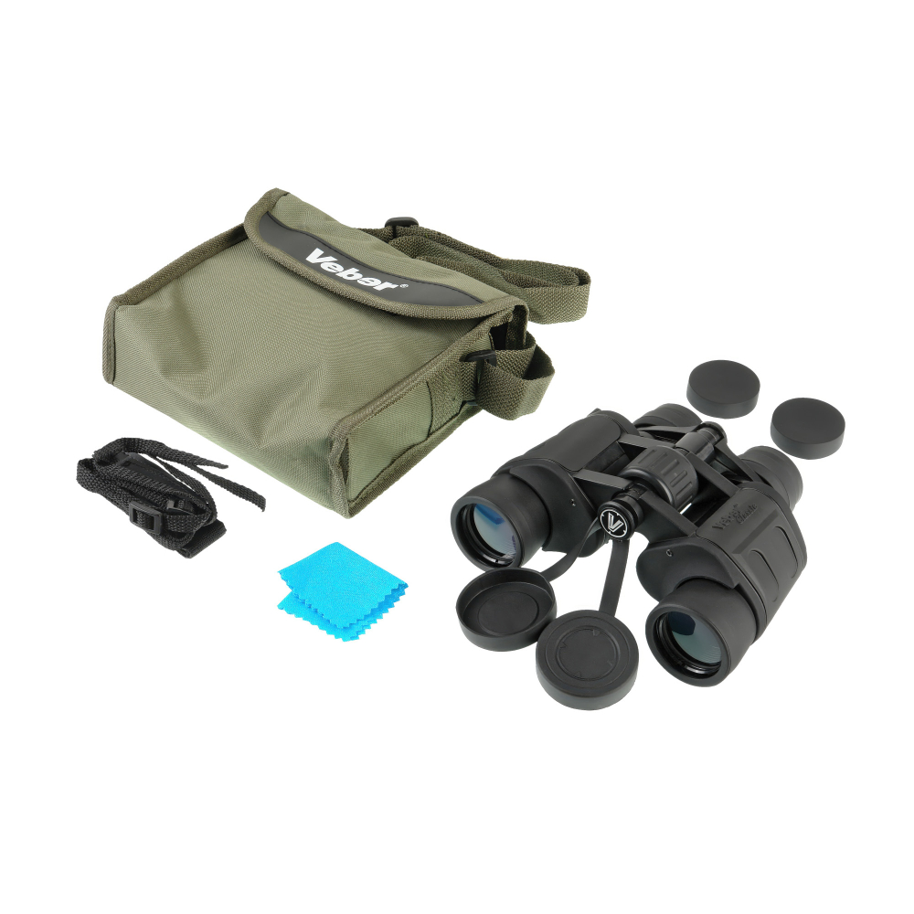 Бинокль Veber БПЦ zoom 7-15x35 - Комплект поставки: сумка для хранения и переноски, защитные нетеряемые крышки окуляров и объективов, шейный ремень, салфетка