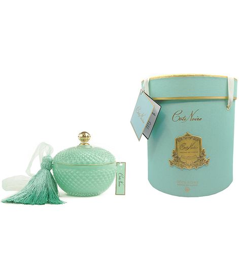 Гортензия, круглая бирюзовая свеча Арт-деко с кисточкой, Cote Noire