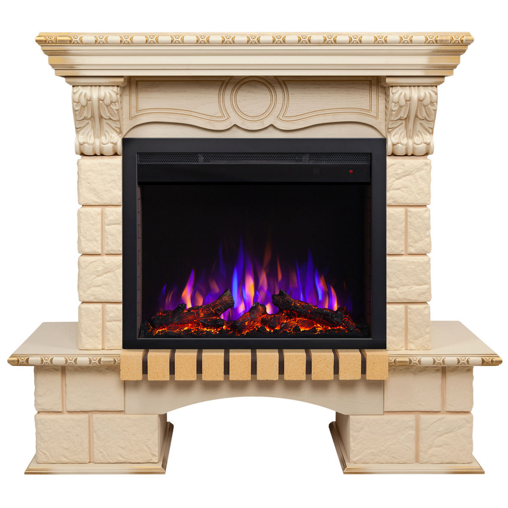 Электрокамин RealFlame Bolero WT белый дуб с золотой патиной с очагом Saphir 25,5