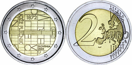 Словения 2 евро, 2022 150 лет со дня рождения Йоже Плечника UNC