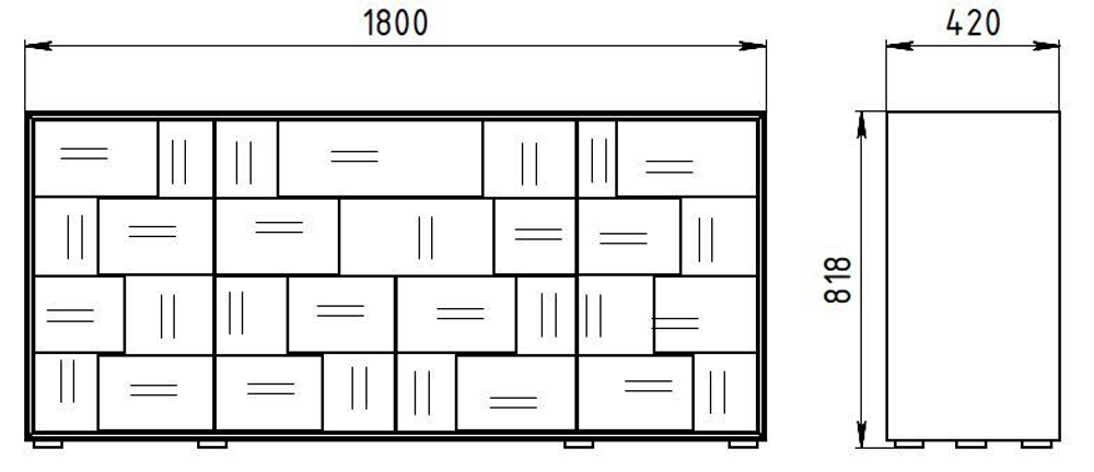 Комод 82х180х42, Тронд 4 двери 2 ящика, дуб масло, Makosa