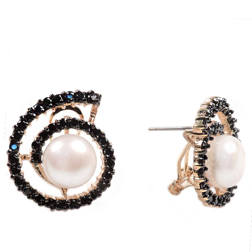 Серьги "Улитка" жемчуг, фианиты