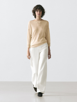 Massimo Dutti Футболка из смеси шерсти и льна, светло-бежевый