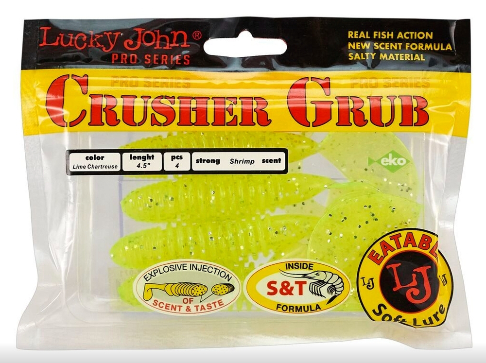 Силиконовая приманка LJ Pro Series CRUSHER GRUB 3.9in 10см #071 Lime Chartreu