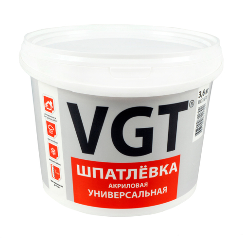 Шпатлевка универсальная для наружных и внутренних работ VGT, акриловая, 3,6 кг, 7389