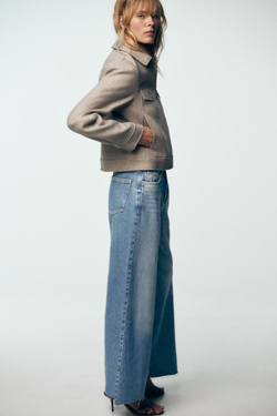 ZARA КУРТКА ИЗ МЯГКОЙ ТКАНИ НА МОЛНИИ, БЕЖЕВЫЙ