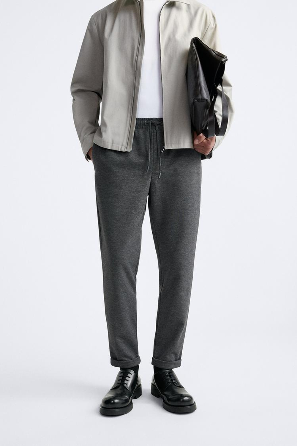 ZARA БРЮКИ EASY CARE С ПОЯСОМ НА ШНУРКЕ, АНТРАЦИТОВО-СЕРЫЙ