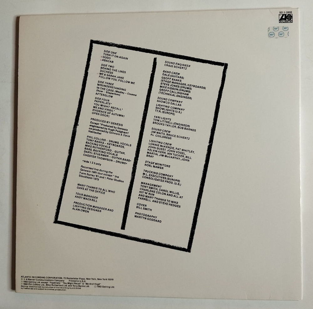 Винтажная виниловая пластинка LP Genesis Three Sides Live (USA 1982)