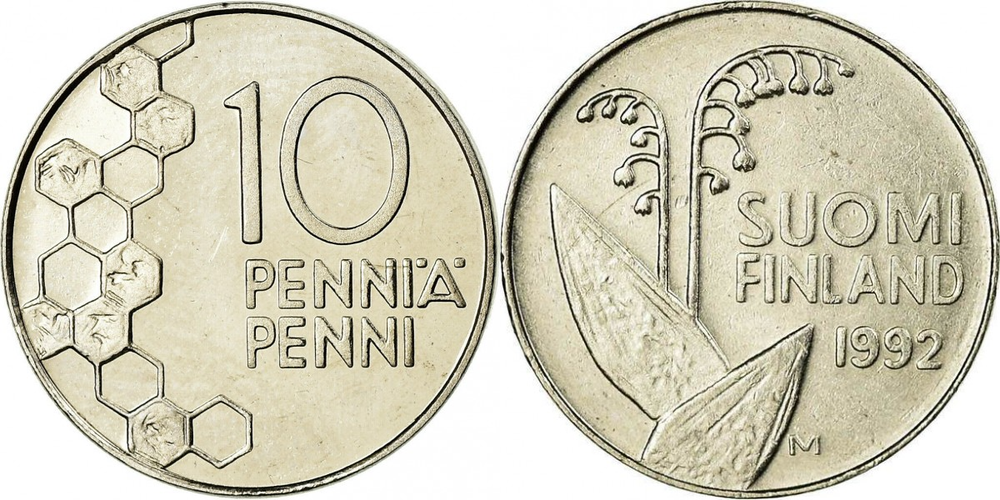 Финляндия 10 пенни, 1990 - 2001 Ландыш XF