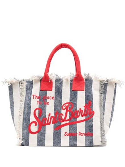 Пляжная сумка Saint Barth Vanity Tina бело-синяя, лого красным